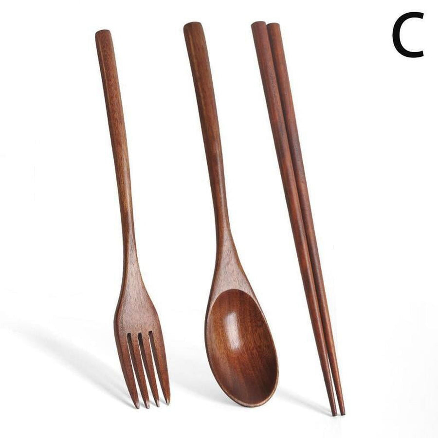 Japanese Natural Chopsticks Wooden Spoon Fork Cutlery Style Set BEST E2B9