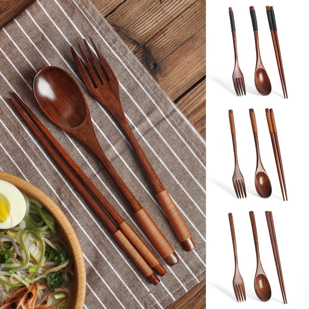 Japanese Natural Chopsticks Wooden Spoon Fork Cutlery Style Set BEST E2B9