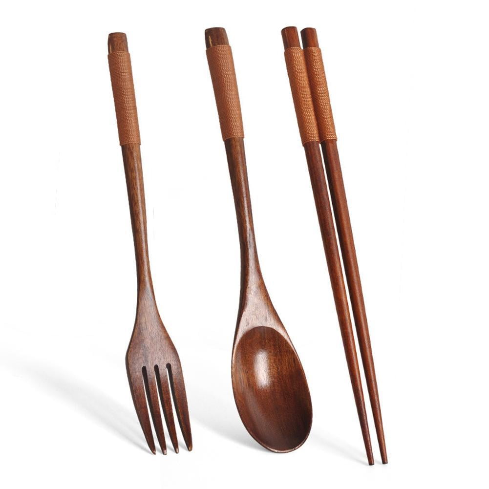 Japanese Natural Chopsticks Wooden Spoon Fork Cutlery Style Set BEST E2B9