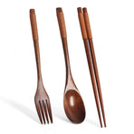 Japanese Natural Chopsticks Wooden Spoon Fork Cutlery Style Set BEST E2B9