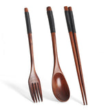 Japanese Natural Chopsticks Wooden Spoon Fork Cutlery Style Set BEST E2B9