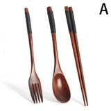 Japanese Natural Chopsticks Wooden Spoon Fork Cutlery Style Set BEST E2B9 - Rear View