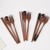 Japanese Natural Chopsticks Wooden Spoon Fork Cutlery Style Set BEST E2B9