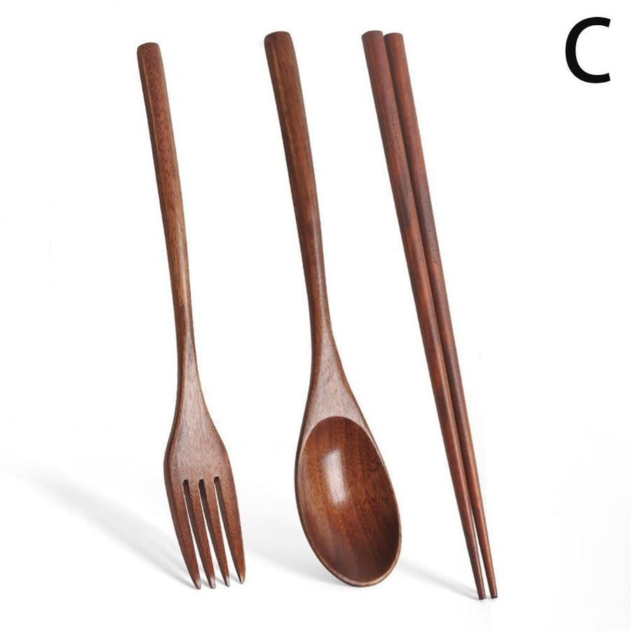 Japanese Natural Chopsticks Wooden Spoon Fork Cutlery Style Set BEST E2B9