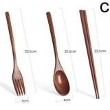 Japanese Natural Chopsticks Wooden Spoon Fork Cutlery Style Set BEST E2B9 - Extra Image