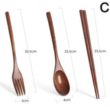 Japanese Natural Chopsticks Wooden Spoon Fork Cutlery Style Set BEST E2B9