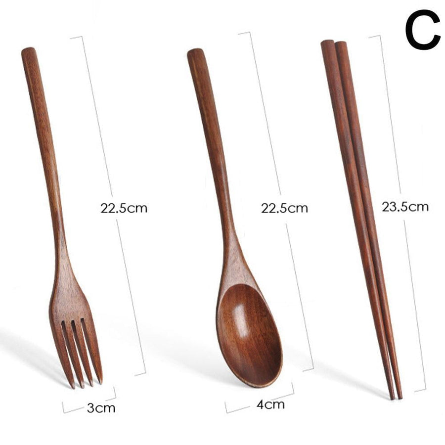Japanese Natural Chopsticks Wooden Spoon Fork Cutlery Style Set BEST E2B9