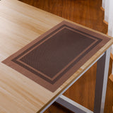 Elegant Woven Vinyl PVC Dining Placemats, Stain‑Resistant Heat‑Proof Non‑Slip Table Mats with Matching Coasters for Home Kitchen, Brown - Front View