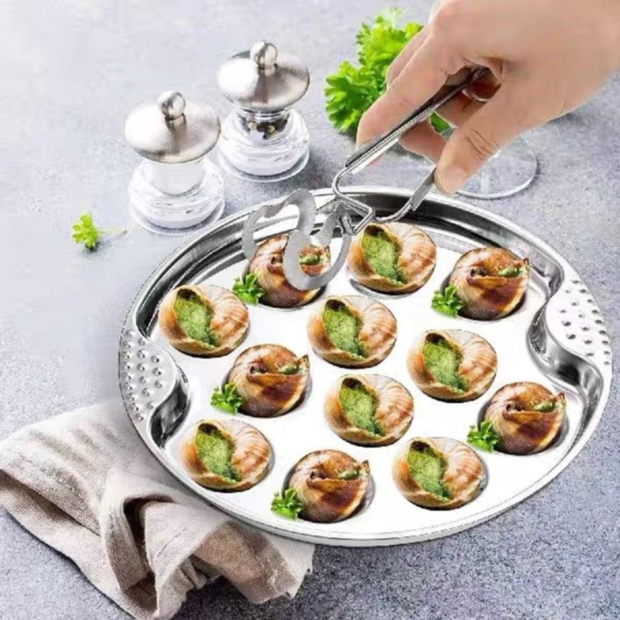 Baking Trays and Trays , Stainless Escargot Plates with 12 Compartment Holes Escargot Baking Dish Seafood Plate Dishes for Home Restaurant Hotel Kitchen As shown
