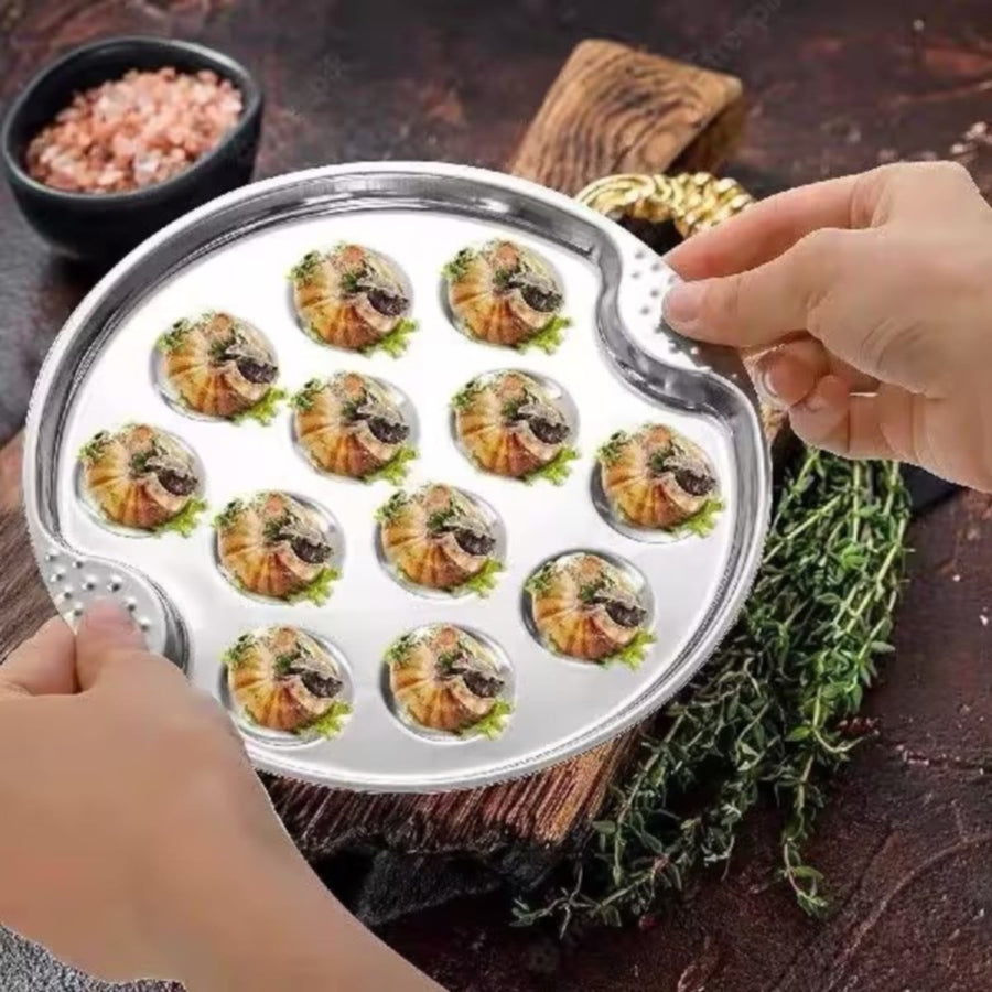 Baking Trays and Trays , Stainless Escargot Plates with 12 Compartment Holes Escargot Baking Dish Seafood Plate Dishes for Home Restaurant Hotel Kitchen As shown