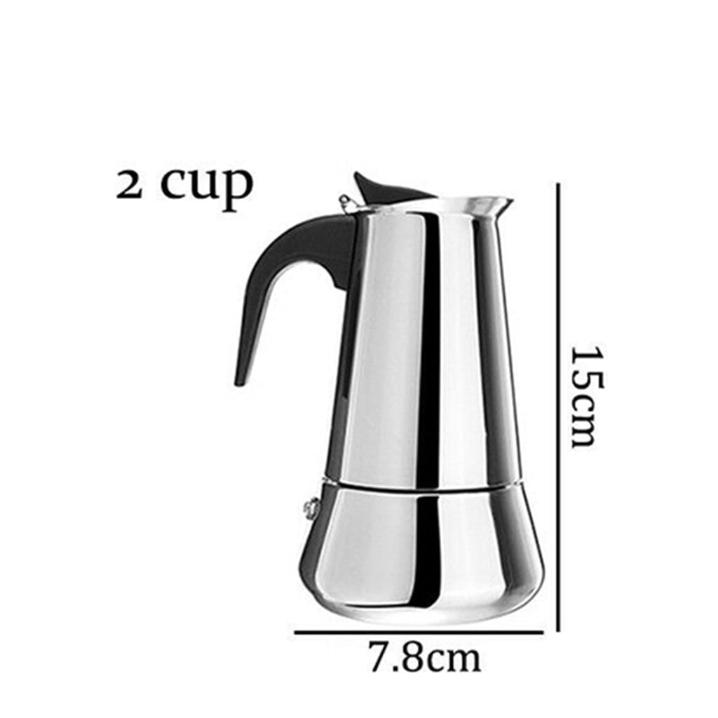 Coffee Maker (2 Cup Capacity) Stainless Steel Mocha Espresso Latte Percolator Stove Top Coffee Maker Pot Too 15x7.8cm Silver