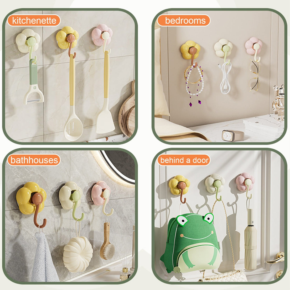 Hooks, Traceless Hook, Sunflower Shaped Suction Cup Hooks for Hanging Without Drilling Leaving No Marks. Strong Vacuum Suction Hooks for Kitchen Living Room and Bathroom. Z4-Red