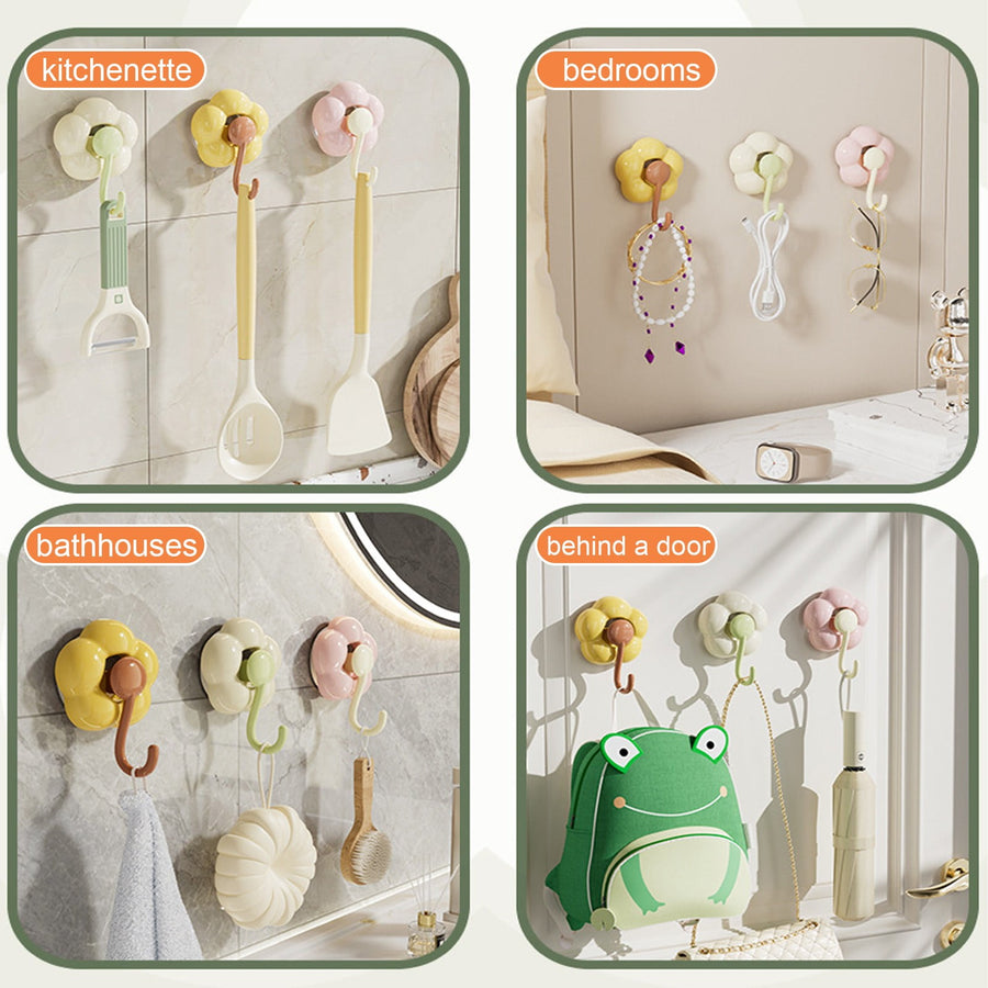 Hooks, Traceless Hook, Sunflower Shaped Suction Cup Hooks for Hanging Without Drilling Leaving No Marks. Strong Vacuum Suction Hooks for Kitchen Living Room and Bathroom. Z4-A