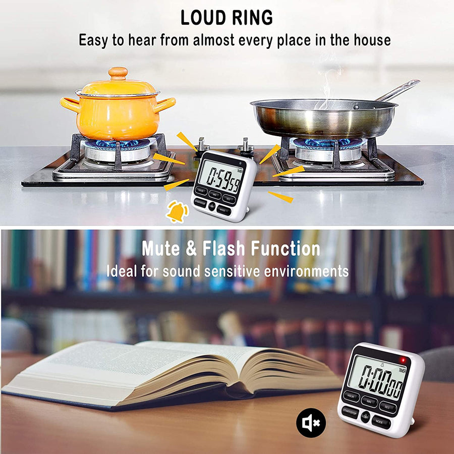 Digital Countdown Kitchen Timer -Count Up Down Magnetic Timer Clock for Cooking Baking Gym Students Black
