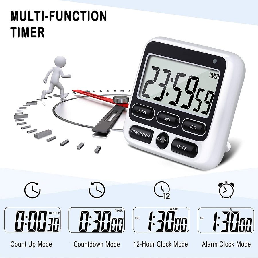 Digital Countdown Kitchen Timer -Count Up Down Magnetic Timer Clock for Cooking Baking Gym Students Black