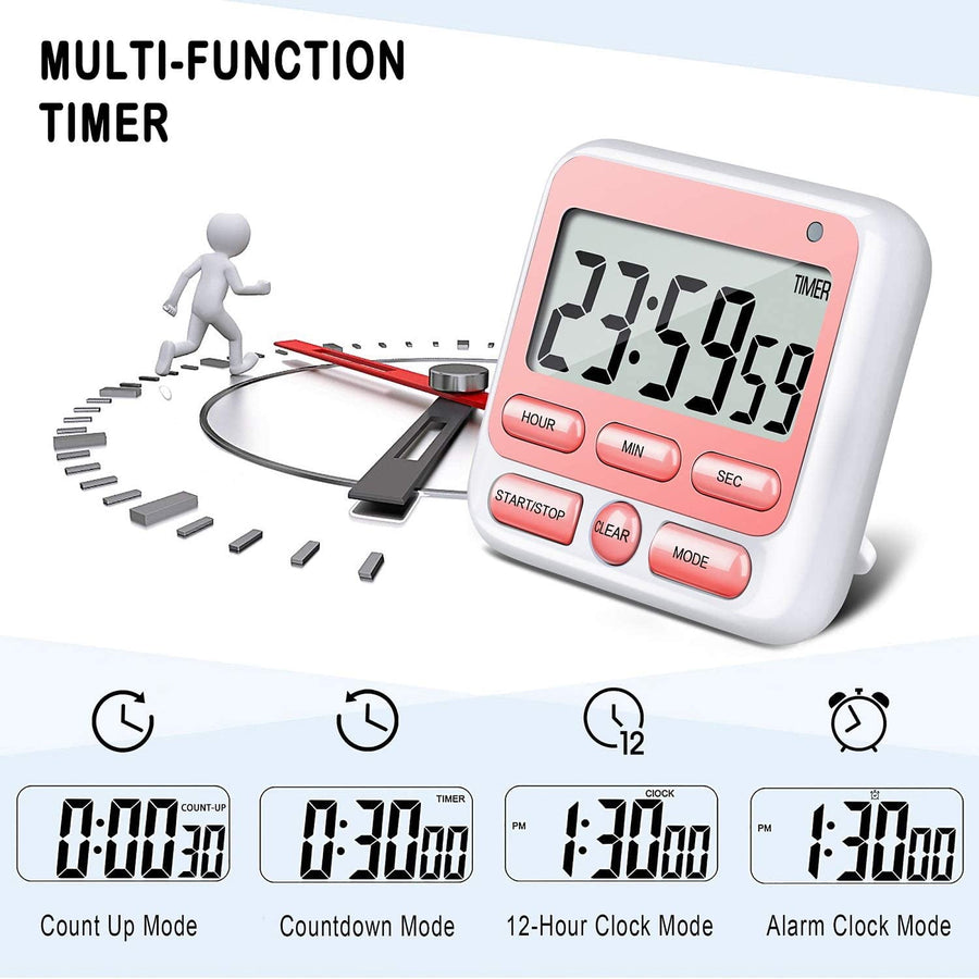 Digital Countdown Kitchen Timer -Count Up Down Magnetic Timer Clock for Cooking Baking Gym Students Pink