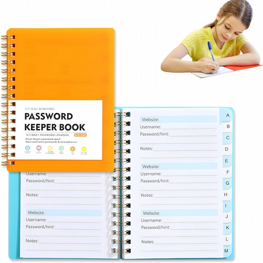 Password Book Password Book with Personal Alphabet Label Internet Address and Password Headquarters Password Log, A Spiral Code Book Orange Spiral code book Red