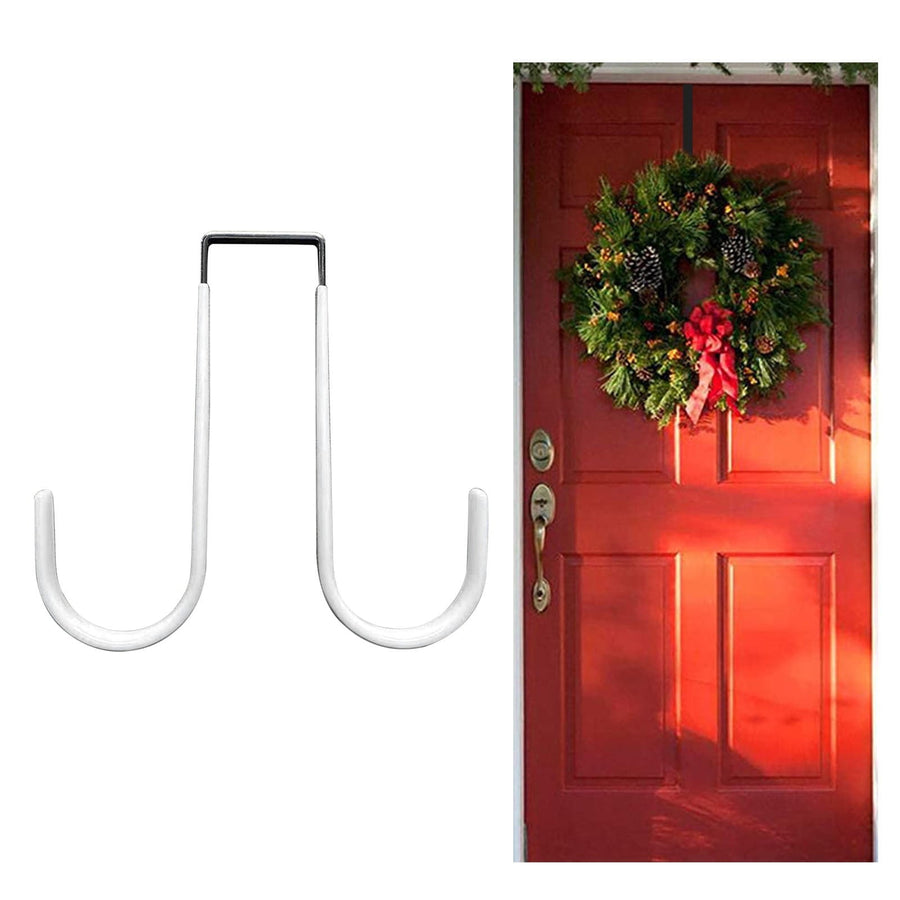 Double Over the Door Wreath Hanger Large Christmas Wreath Hook for Front Door Hold 2 Wreaths with This 2 Hanger 5, Hook*1 Plastic door rear hook without nails White