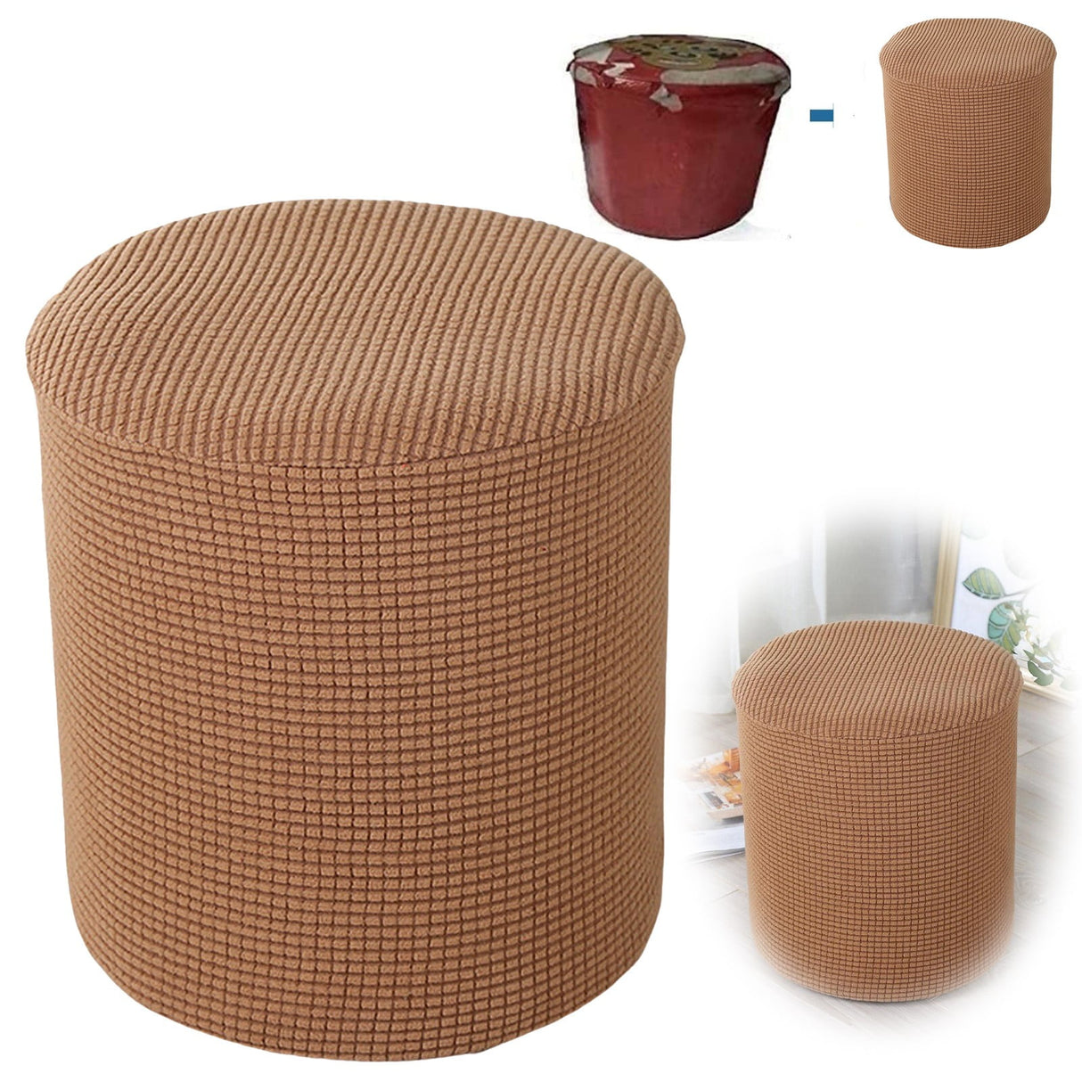 1 Sofa Cover Cover Slipcover Round Foot Stool Cover Footstool Cover Footrest Ottoman Foot Pouffe Protector with Elastic Bottom Washable One Size Coffee