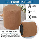 1 Sofa Cover Cover Slipcover Round Foot Stool Cover Footstool Cover Footrest Ottoman Foot Pouffe Protector with Elastic Bottom Washable One Size Coffee