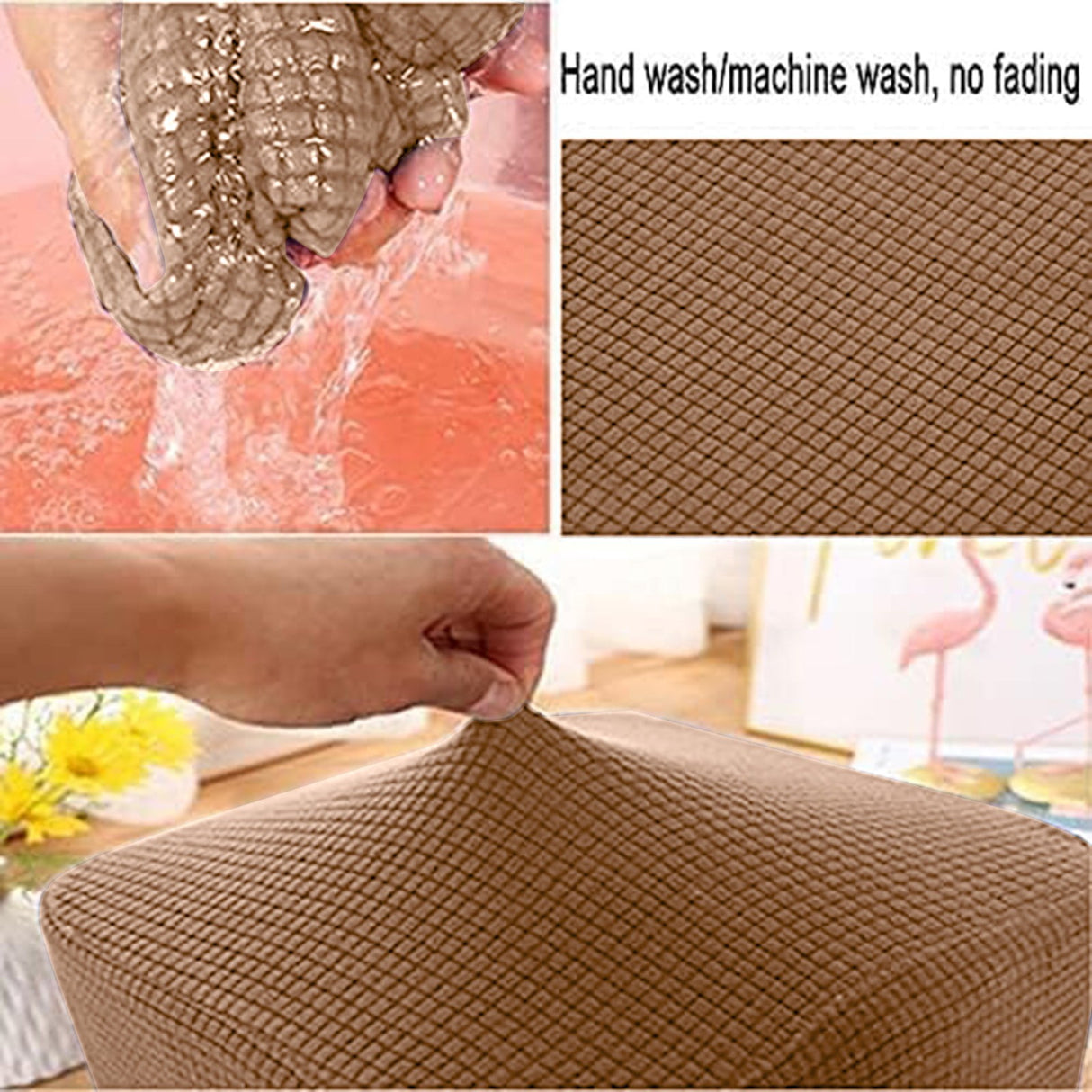 1 Sofa Cover Cover Slipcover Round Foot Stool Cover Footstool Cover Footrest Ottoman Foot Pouffe Protector with Elastic Bottom Washable One Size Coffee