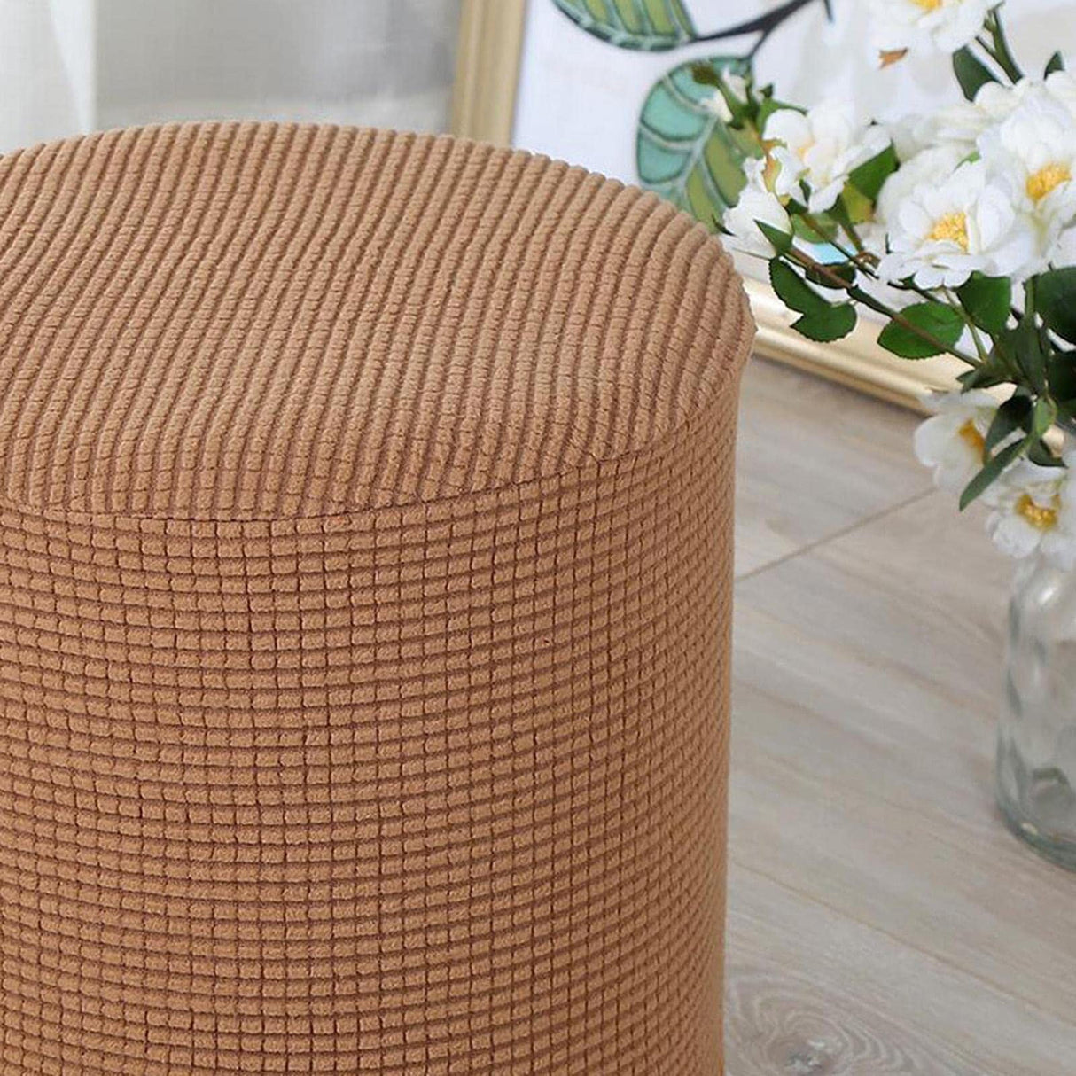 1 Sofa Cover Cover Slipcover Round Foot Stool Cover Footstool Cover Footrest Ottoman Foot Pouffe Protector with Elastic Bottom Washable One Size Coffee