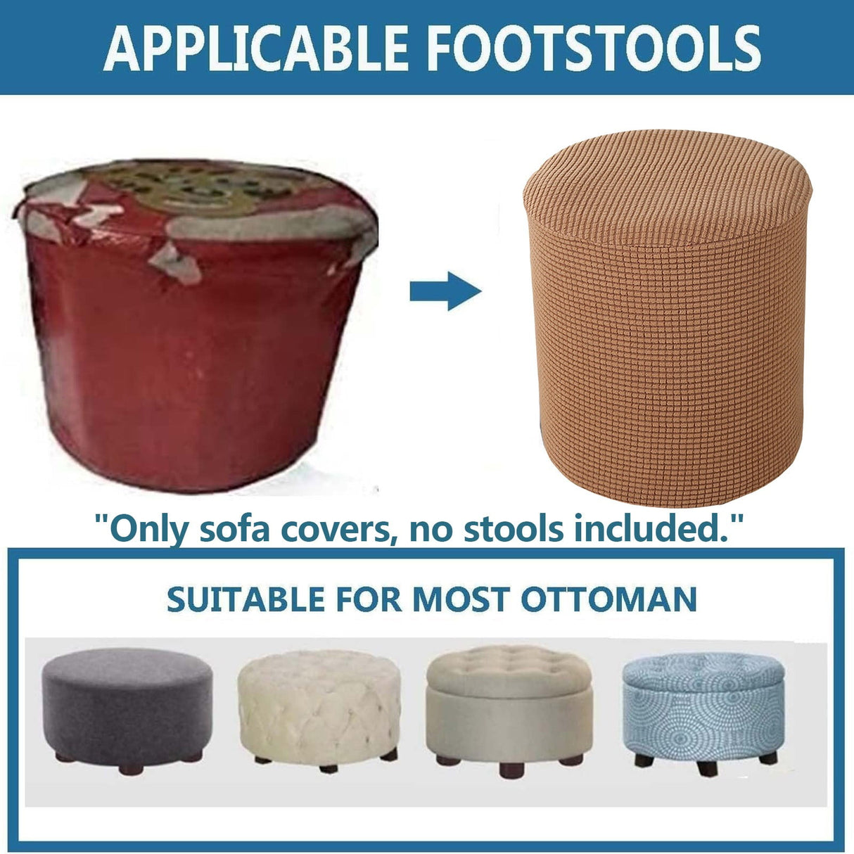 1 Sofa Cover Cover Slipcover Round Foot Stool Cover Footstool Cover Footrest Ottoman Foot Pouffe Protector with Elastic Bottom Washable One Size Coffee