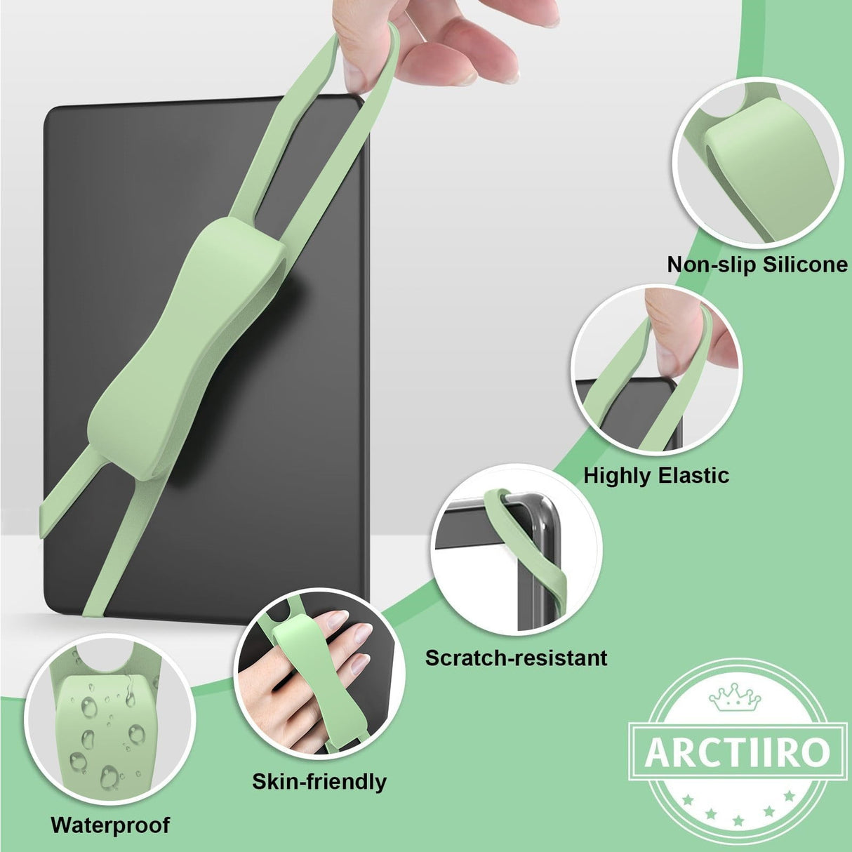 Blue Flat Plate Fixing Wrist Strap D Light Green Elastic Tablet Strap for Fingers Comfortable Adjustable for Reading and Watching Videos 6 Color Options 18.5 cm D