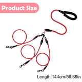 3 Dog Leash No Tangle, Heavy Duty Multiple Dog Lead Shock Absorbing Bungee, Triple Bungee Leash, Reflective Dog Leash Free Multi Pet Walking Rope with Detachable, Black Blue - Side View