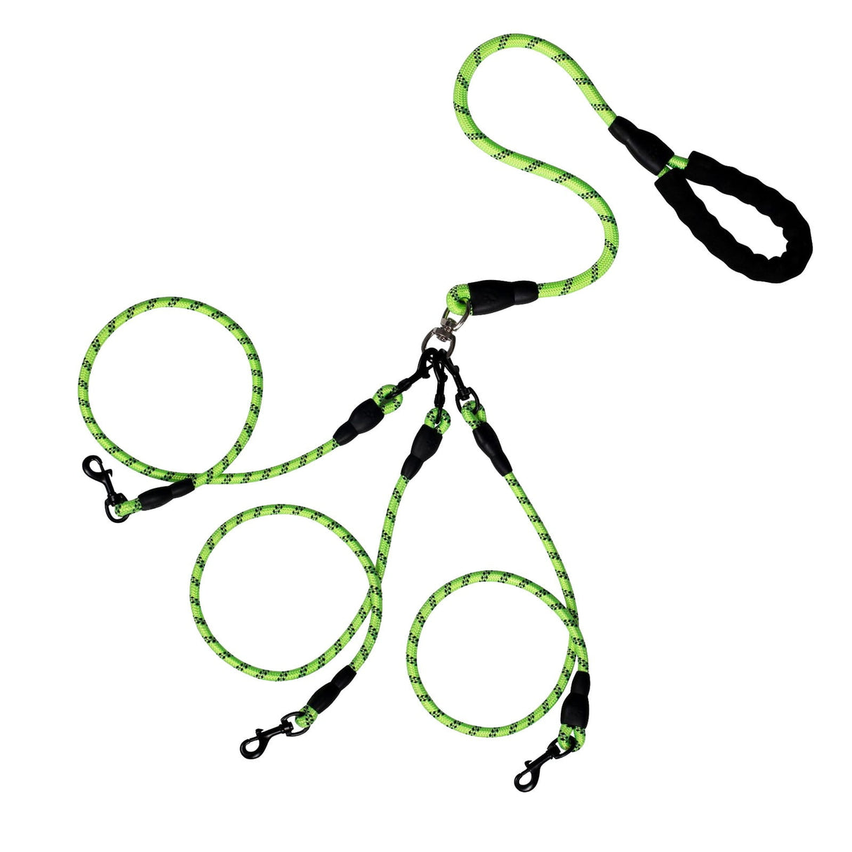 3 Dog Leash No Tangle, Heavy Duty Multiple Dog Lead Shock Absorbing Bungee, Triple Bungee Leash, Reflective Dog Leash Free Multi Pet Walking Rope with Detachable, Black Green