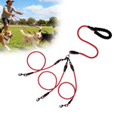 3 Dog Leash No Tangle, Heavy Duty Multiple Dog Lead Shock Absorbing Bungee, Triple Bungee Leash, Reflective Dog Leash Free Multi Pet Walking Rope with Detachable, Black Red