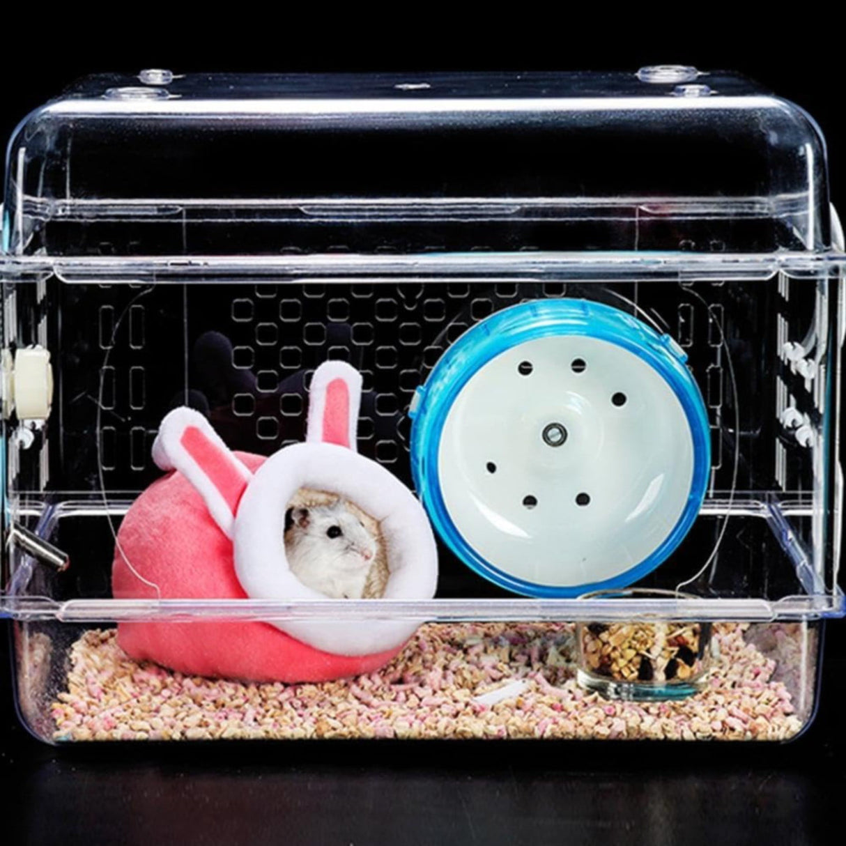 Small Pet Bed, Pig Christmas Bed Warm Hedgehog Hideout Cotton House Sleeping Nest Cage Accessories for Small Animal Habitat Supplies for Hamster Sugar Glider Squirrel Bearded Dragon, Pink Grey