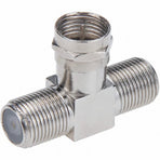 Cable Tv Connector F Tee Head One Two Female Inch Cable Is Connected To The Connector Silver