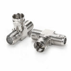 Cable Tv Connector F Tee Head One Two Female Inch Cable Is Connected To The Connector Silver