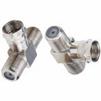 Cable Tv Connector F Tee Head One Two Female Inch Cable Is Connected To The Connector Silver