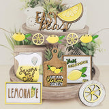 Wooden  Signs Mini Graduation Lemon Tiered Summer Farm Tiered Rustic Tray Style Wooden Decor Decorations Tray Desktop Ornament Yellow