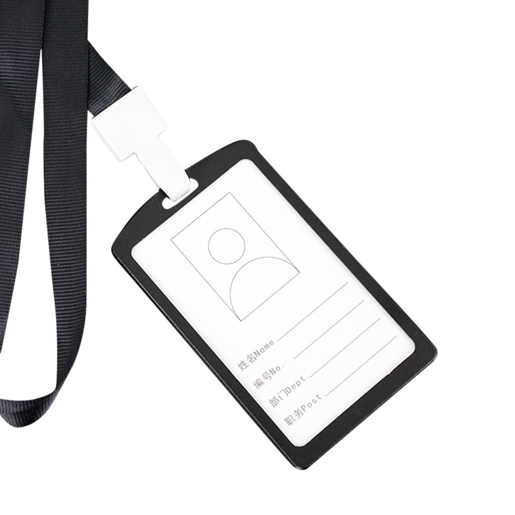 Business Card Holder  Aluminum Vertical Id Card Badge Holder Business Work Bus Card Case Cover Lanyard Black