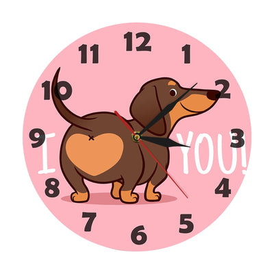 Wall Clock, Cartoon Wall Clock,  Sausage Dog Wall Clock I Love You Express Clock Home Living Room Decorative Wall Clock Bedroom Wall Clock Pink