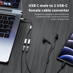 USB C Splitter, USB C to USB C Female Adapter, 2/3 Ports 1 to 2