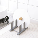 Dish Rack, Rack , Kitchen Plastic Pot Lid Shelf Cooking Storage Kitchen Decor Tool Stand Holder Grey