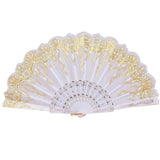 Folding Fan , Chinese Style Dance Wedding Party Lace Silk Folding Hand Held Flower Fan White White