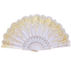 Folding Fan , Chinese Style Dance Wedding Party Lace Silk Folding Hand Held Flower Fan White White