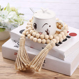 Twine Beaded, Desktop Ornament Promotion, 58In Wood Bead Garland with Tassels Farmhouse Beads Rustic Nature Country Decor Prayer Boho Beads Wall Hanging Decoration Beige - Front View