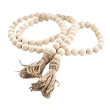 Twine Beaded, Desktop Ornament Promotion, 58In Wood Bead Garland with Tassels Farmhouse Beads Rustic Nature Country Decor Prayer Boho Beads Wall Hanging Decoration Beige