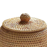 Round Rattan Box with Lid, Hand Woven Storage Box, Multifunctional Desktop Tray Storage Basket Decoration for Home - Top-Down View