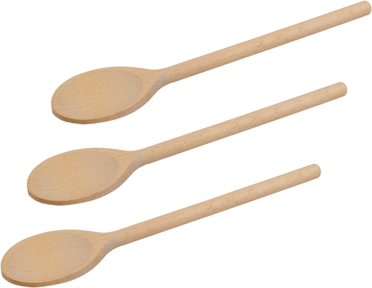 3Pcs 10 Inch Long Wooden Spoons for Cooking - Oval Wood Mixing Spoons for Baking, Cooking, Stirring - Sauce Spoons Brown