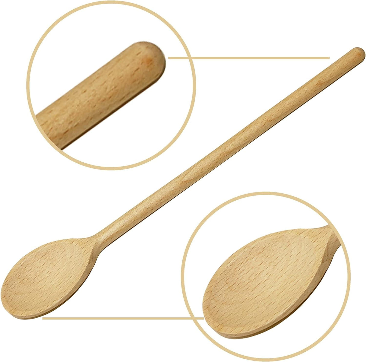 3Pcs 10 Inch Long Wooden Spoons for Cooking - Oval Wood Mixing Spoons for Baking, Cooking, Stirring - Sauce Spoons Brown