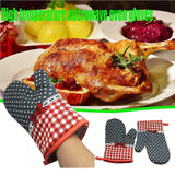 Oven Mitts ! Kitchen Cooking Cotton Microwave Oven Gloves Mitts Pot Pad Heat Protected Beige, Oven Socks Promotion Include 2*Oven Gloves AS shown - Front View