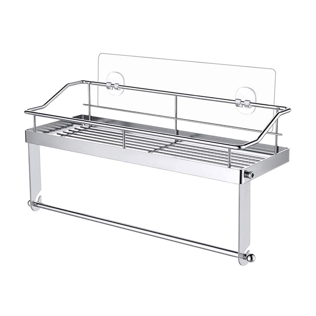 Rack ! with Shelf Basket Holder Wall Towel for Kitchenbathroom Storage Paper Adhesive Bathroom Products, Brush Shelf Promotion Include Shelf, 2 Films Silver