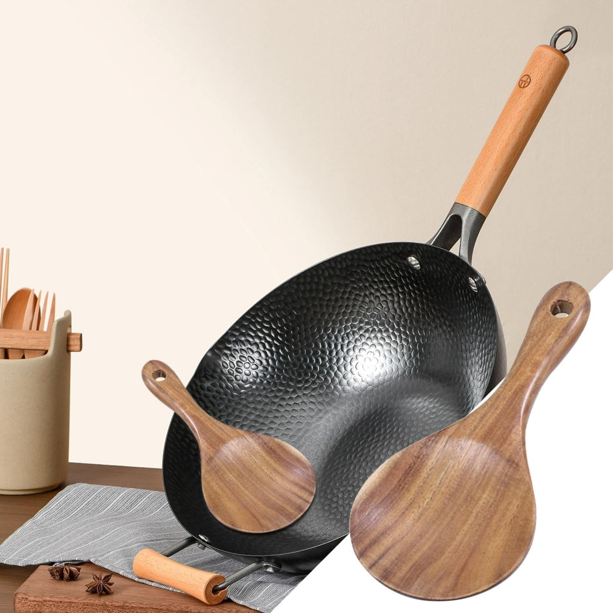 Cooking Utensils ! Wooden Rice Spoon Rice for Rice Potato Desserts Teak Wood Rice Serving Spoon Rice Cooker Spatula 7*3.2Inch, Cooking Utensils Promotion Include Rice Spoon X1 Khaki